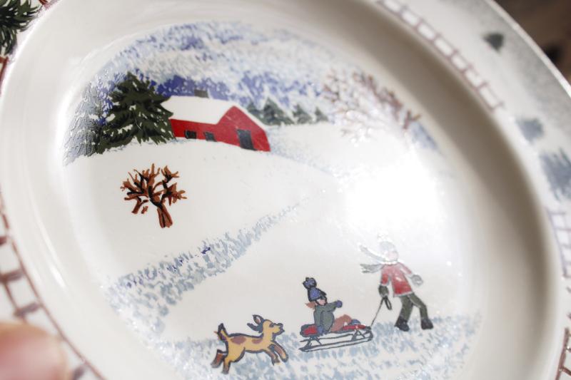 photo of Winterside holiday dinnerware, 2000s vintage Tienshan china stoneware salad plates #2