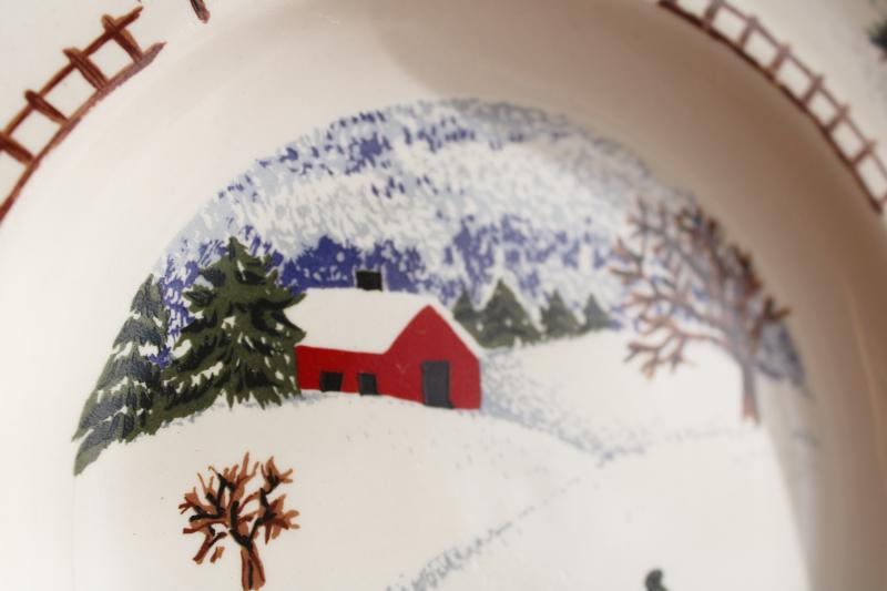 photo of Winterside holiday dinnerware, 2000s vintage Tienshan china stoneware salad plates #6