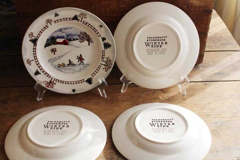 photo of Winterside holiday dinnerware, 2000s vintage Tienshan china stoneware salad plates #7