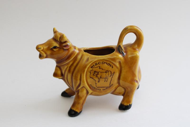 photo of Wisconsin America's Dairyland vintage souvenir cow creamer made in Japan cow cream pitcher #1