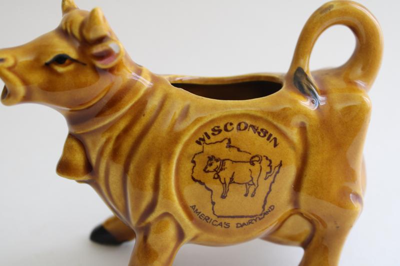 photo of Wisconsin America's Dairyland vintage souvenir cow creamer made in Japan cow cream pitcher #2