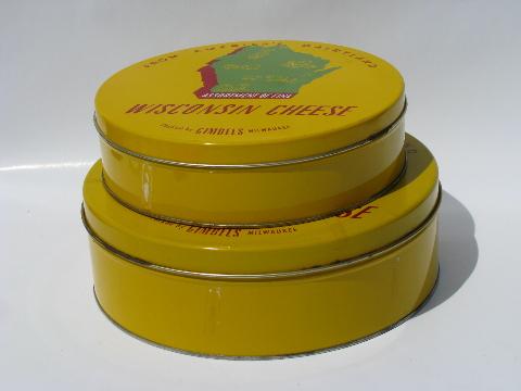 photo of Wisconsin cheese boxes, America's Dairyland map, two vintage tins #1