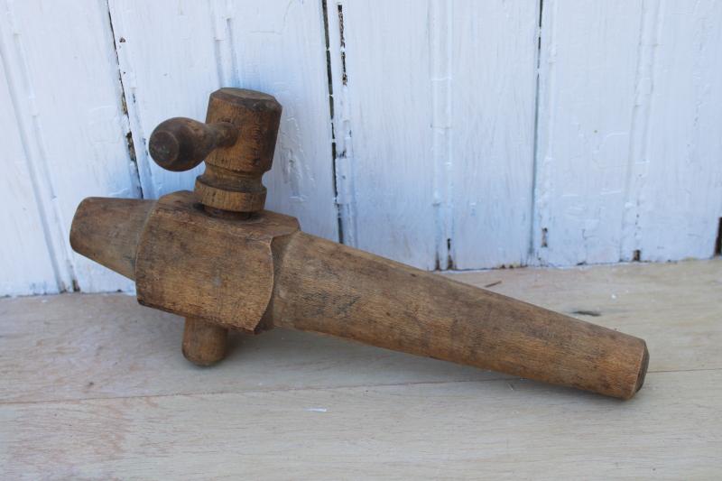 photo of Wisconsin primitive vintage wood barrel or beer keg tap, spigot for wooden barrels #1