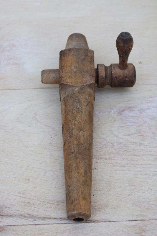 photo of Wisconsin primitive vintage wood barrel or beer keg tap, spigot for wooden barrels #3