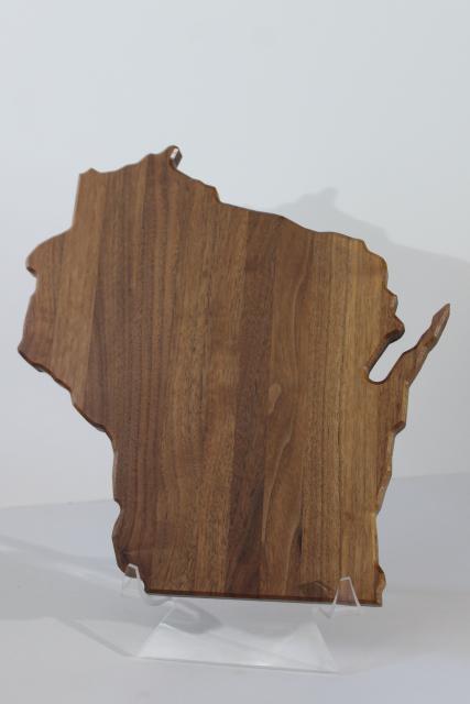 photo of Wisconsin shape handcrafted walnut wood cheese board serving tray, home state or souvenir #1