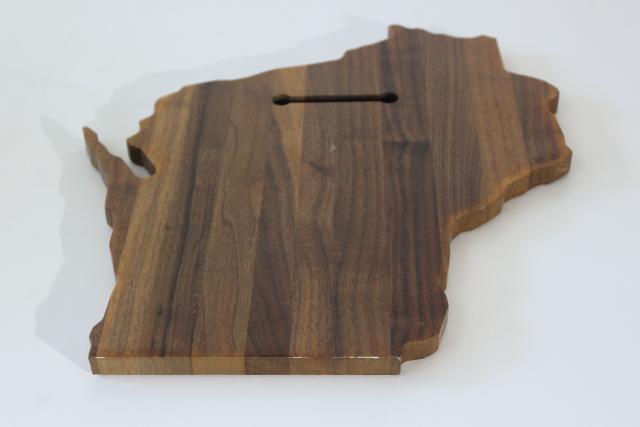 photo of Wisconsin shape handcrafted walnut wood cheese board serving tray, home state or souvenir #4