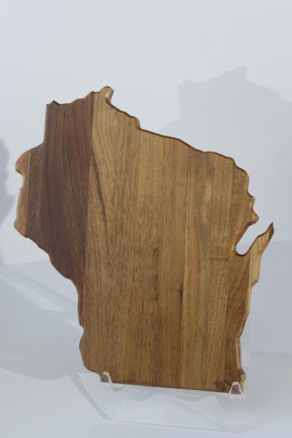 photo of Wisconsin shape handcrafted walnut wood cheese board serving tray, home state or souvenir #3