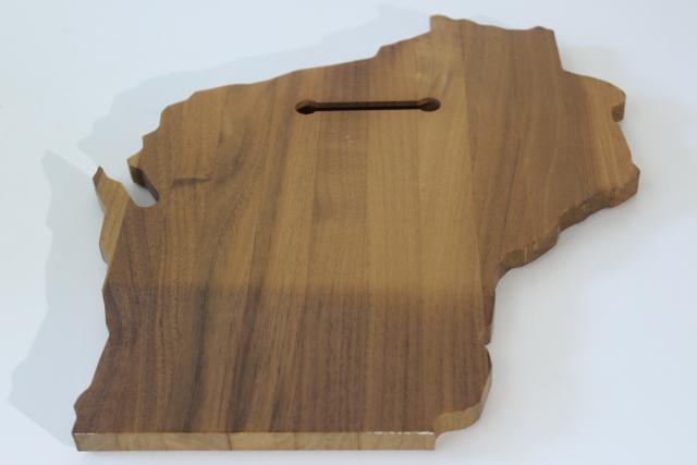 photo of Wisconsin shape handcrafted walnut wood cheese board serving tray, home state or souvenir #4