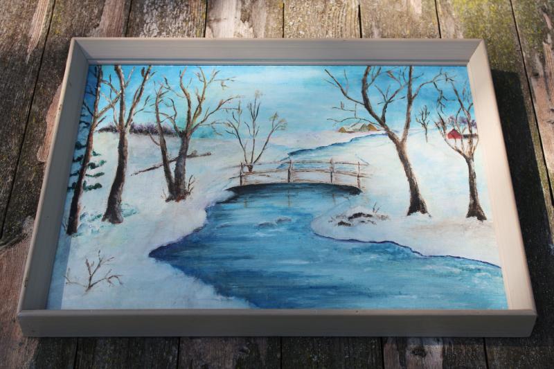 photo of Wisconsin winter landscape original painting mid-century vintage framed folk art #2