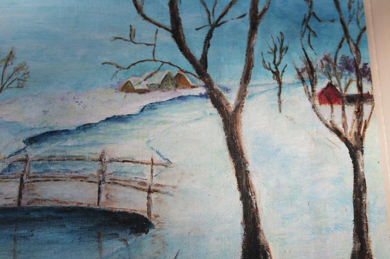 photo of Wisconsin winter landscape original painting mid-century vintage framed folk art #3