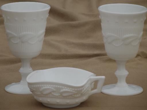 photo of Wistar / Betsy Ross Fostoria milk glass goblet wine glasses & candy dish #1