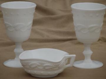 catalog photo of Wistar / Betsy Ross Fostoria milk glass goblet wine glasses & candy dish