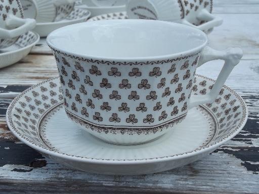 photo of Wm Adams Sharon brown transferware shamrock clover china cups and saucers #3