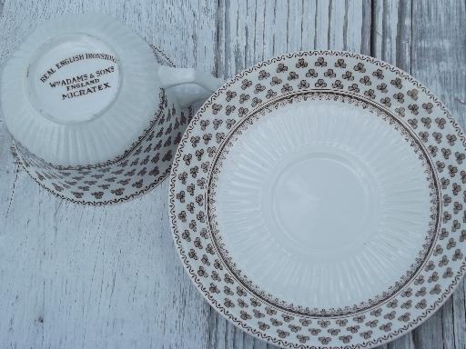 photo of Wm Adams Sharon brown transferware shamrock clover china cups and saucers #4