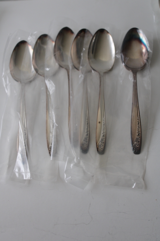 photo of Wm Rogers International silver plate flatware 1950s vintage mint in box set Queen Mary Starlight #13