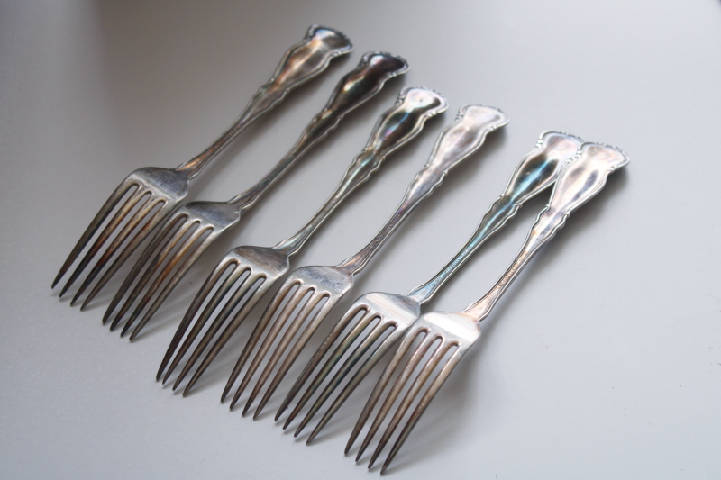 photo of Wm Rogers orange blossom pattern dinner forks circa 1910, antique silver plated flatware #5