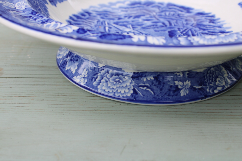 photo of Wood & Sons English Scenery print vintage blue & white transferware china compote or footed serving bowl  #2