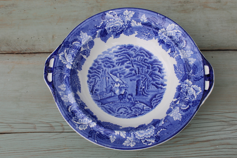 photo of Wood & Sons English Scenery print vintage blue & white transferware china compote or footed serving bowl  #3