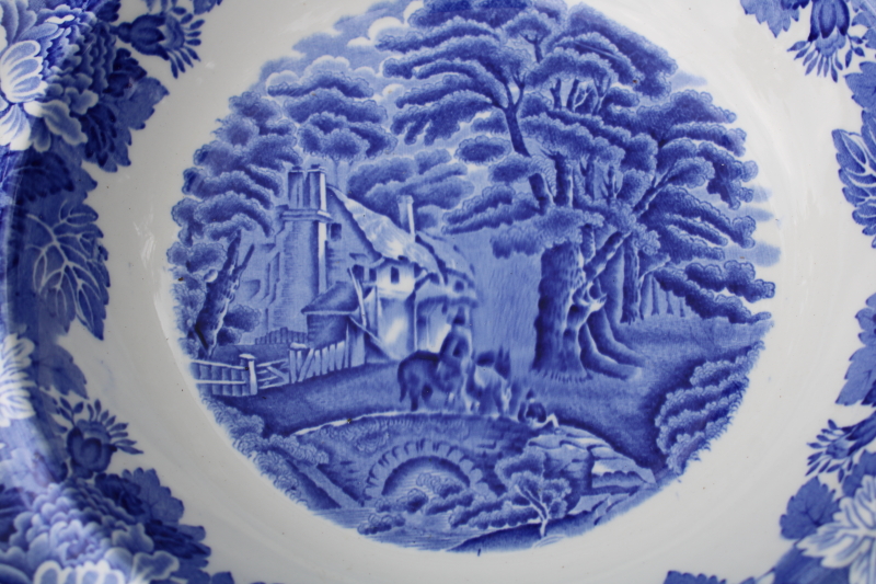 photo of Wood & Sons English Scenery print vintage blue & white transferware china compote or footed serving bowl  #4