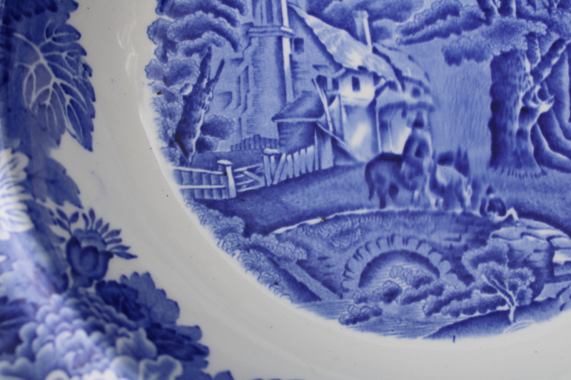 photo of Wood & Sons English Scenery print vintage blue & white transferware china compote or footed serving bowl  #5