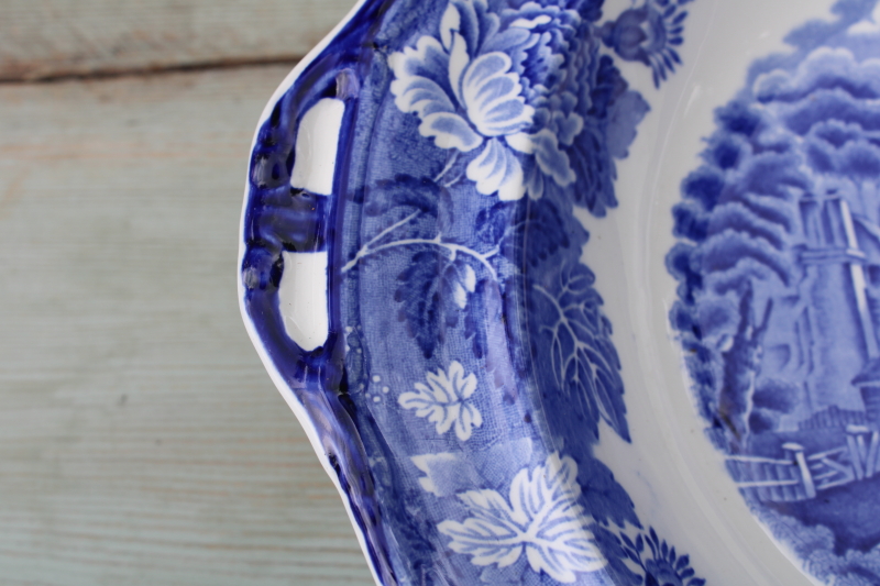 photo of Wood & Sons English Scenery print vintage blue & white transferware china compote or footed serving bowl  #6