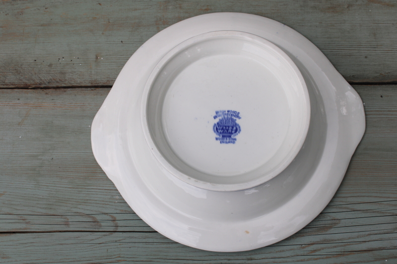 photo of Wood & Sons English Scenery print vintage blue & white transferware china compote or footed serving bowl  #7