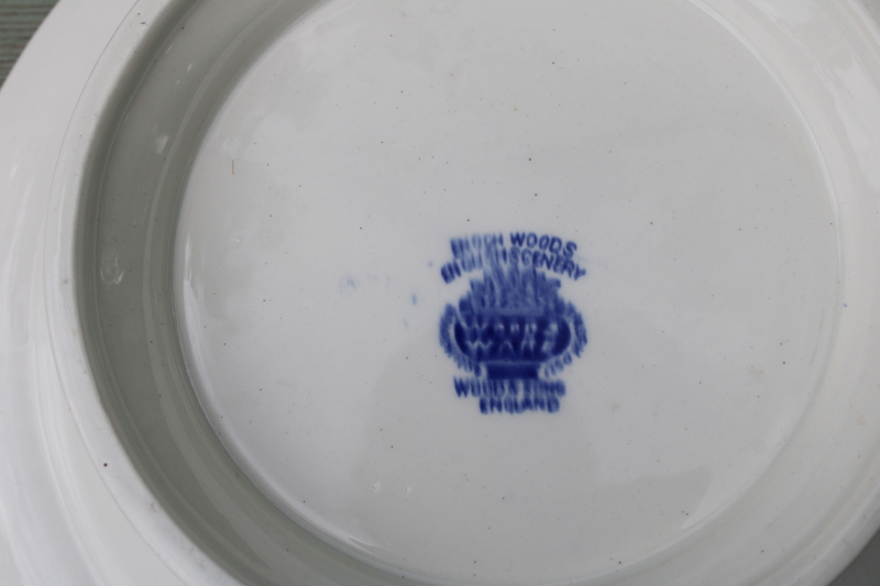 photo of Wood & Sons English Scenery print vintage blue & white transferware china compote or footed serving bowl  #8