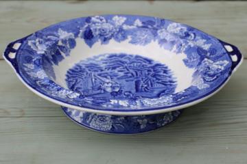 catalog photo of Wood & Sons English Scenery print vintage blue & white transferware china compote or footed serving bowl 