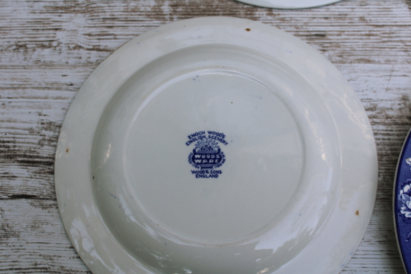 photo of Wood & Sons English Scenery vintage blue & white china transferware print dishes, plates, bowls, cups & saucers for two  #3