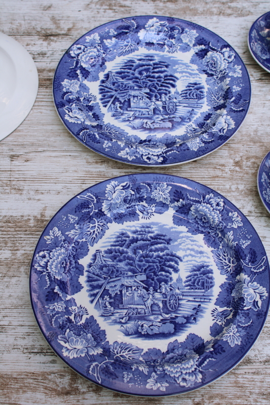 photo of Wood & Sons English Scenery vintage blue & white china transferware print dishes, plates, bowls, cups & saucers for two  #4