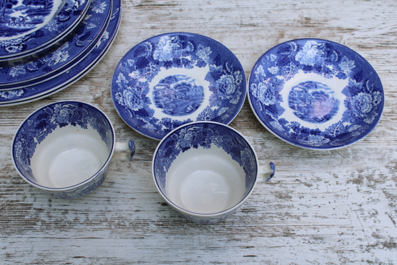 photo of Wood & Sons English Scenery vintage blue & white china transferware print dishes, plates, bowls, cups & saucers for two  #7