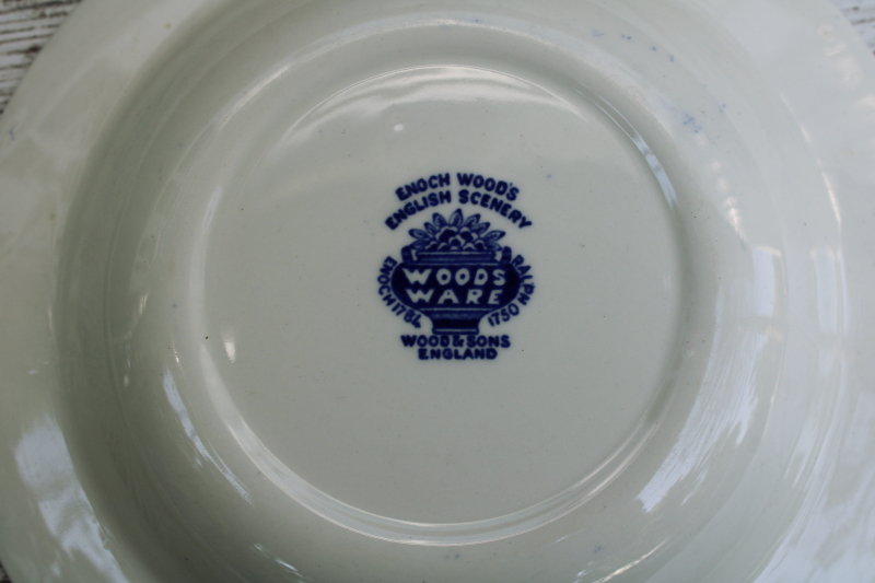 photo of Wood & Sons English Scenery vintage blue & white china transferware print dishes, plates, bowls, cups & saucers for two  #14