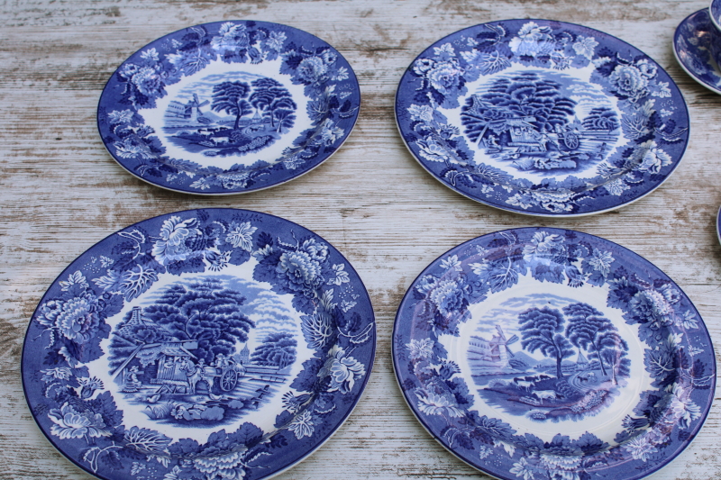 photo of Wood & Sons English Scenery vintage blue & white china transferware print dishes, plates, bowls, cups & saucers for two  #15