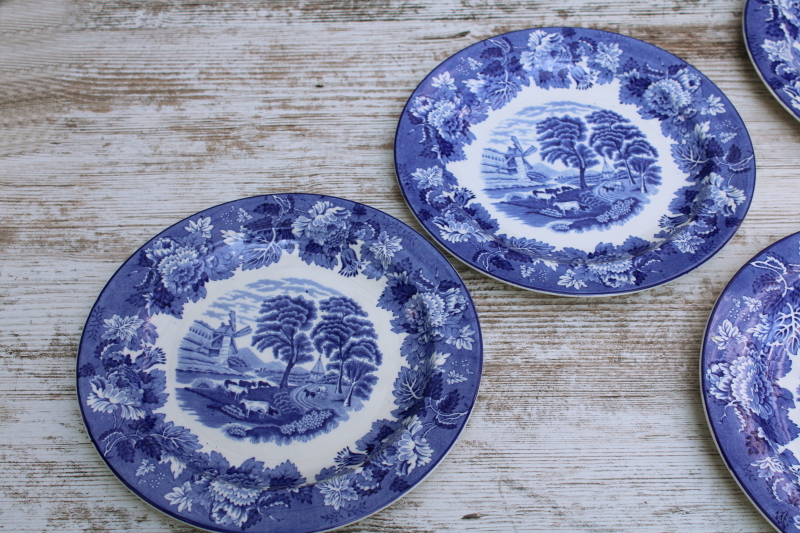 photo of Wood & Sons English Scenery vintage blue & white china transferware print dishes, plates, bowls, cups & saucers for two  #18