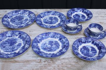 Wood & Sons English Scenery vintage blue & white china transferware print dishes, plates, bowls, cups & saucers for two 