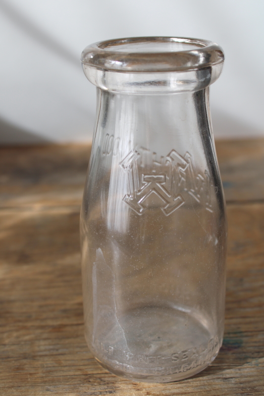 photo of Wrightwood Chicago dairy advertising vintage embossed glass half pint milk bottle  #2