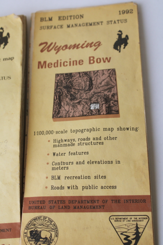 photo of Wyoming topographical maps Bureau of Land Managment BLM 90s vintage Medicine Bow & Saratoga WY #3