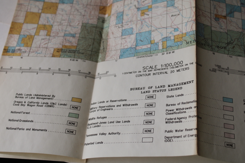 photo of Wyoming topographical maps Bureau of Land Managment BLM 90s vintage Medicine Bow & Saratoga WY #6