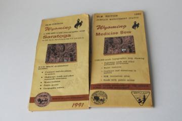 catalog photo of Wyoming topographical maps Bureau of Land Managment BLM 90s vintage Medicine Bow & Saratoga WY 