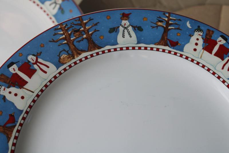 photo of Y2K vintage Debbie Mumm Snowman pattern stoneware dinner plates gently used set in original box  #8