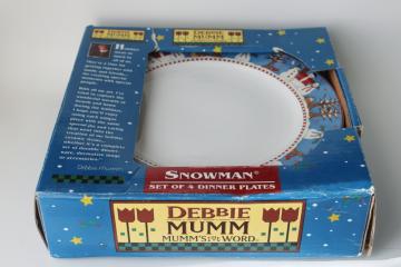 Y2K vintage Debbie Mumm Snowman pattern stoneware dinner plates gently used set in original box 