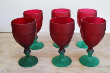 catalog photo of Y2K vintage Libbey Gibraltar Duratuff watermelon red / green frosted glass goblets