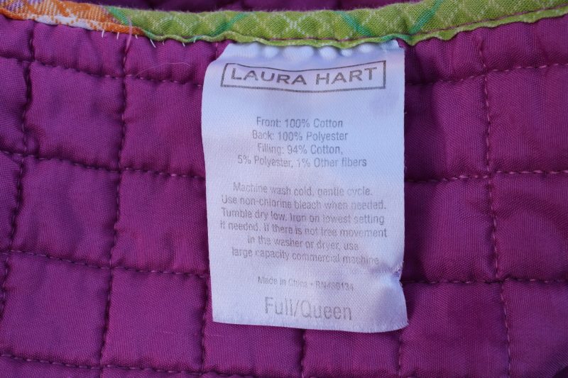 photo of Y2K vintage quilted bedspread cotton madras plaid patchwork preppy green, purple, orange, aqua  #10