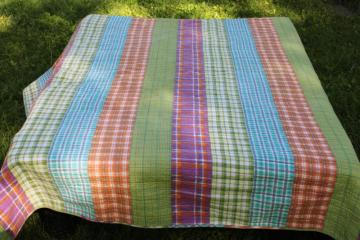 catalog photo of Y2K vintage quilted bedspread cotton madras plaid patchwork preppy green, purple, orange, aqua 
