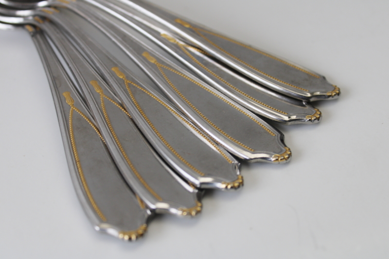 photo of Yamazaki gold accent stainless flatware, set of 6 soup spoons Victoria tassel pattern  #2