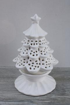 catalog photo of Yankee Candle luminary votive holder, white ceramic Christmas tree for holiday candle