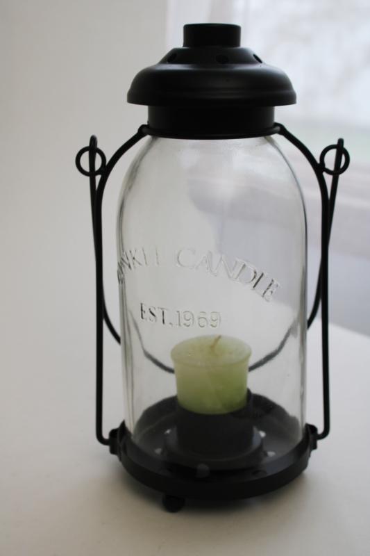 photo of Yankee Candle metal lantern w/ embossed glass shade, tea light or votive candle lamp #1