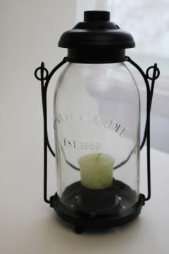 catalog photo of Yankee Candle metal lantern w/ embossed glass shade, tea light or votive candle lamp