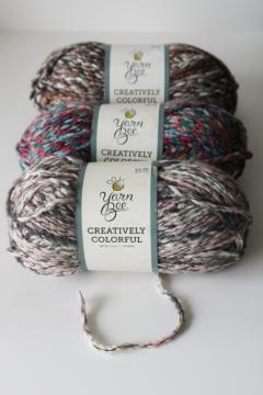 catalog photo of Yarn Bee Creatively Colorful multicolored acrylic tweed yarn lot three balls different colors 