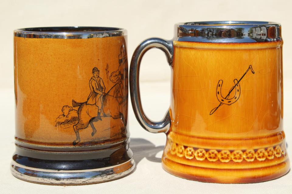 photo of Ye Olde Coaching and Hunting Days English pottery tavern mugs, beer or ale cups #2